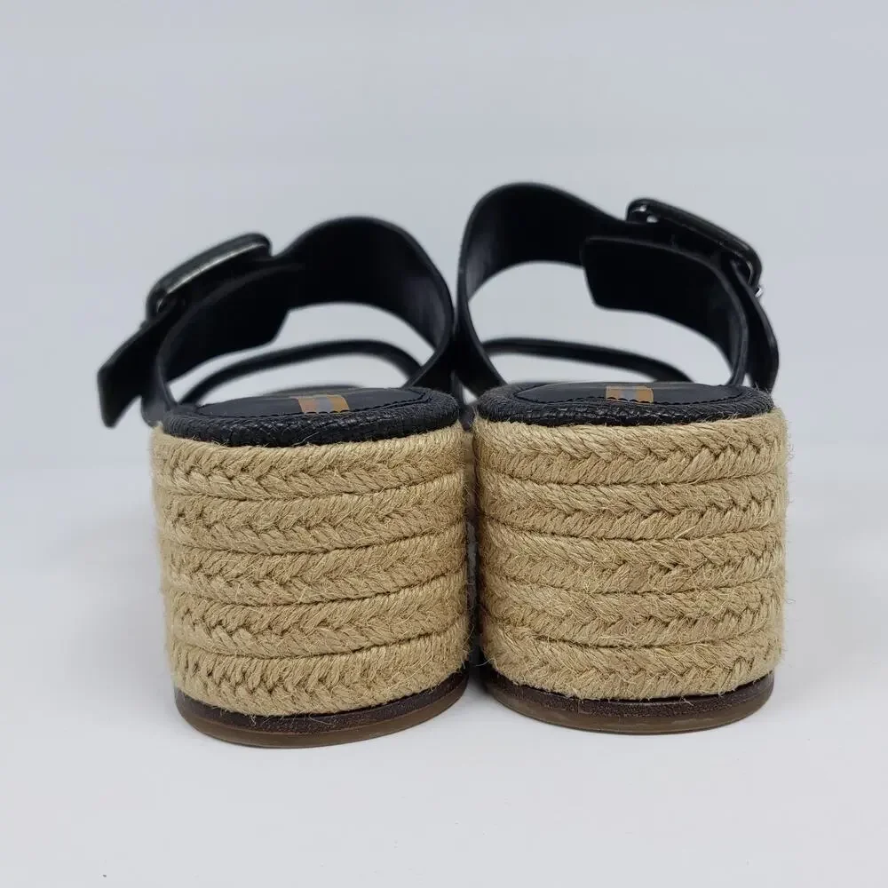Sam Edelman Carson Womens Size 11 Black Brown Espadrille Wedge Platform Sandals
